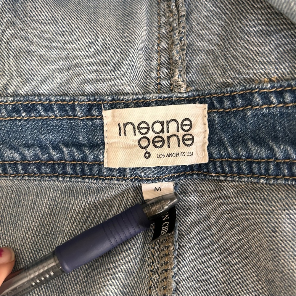 Insane Gene LA Jeans short overall Shortalls medium wash Distressed Size Medium - Picture 11 of 14
